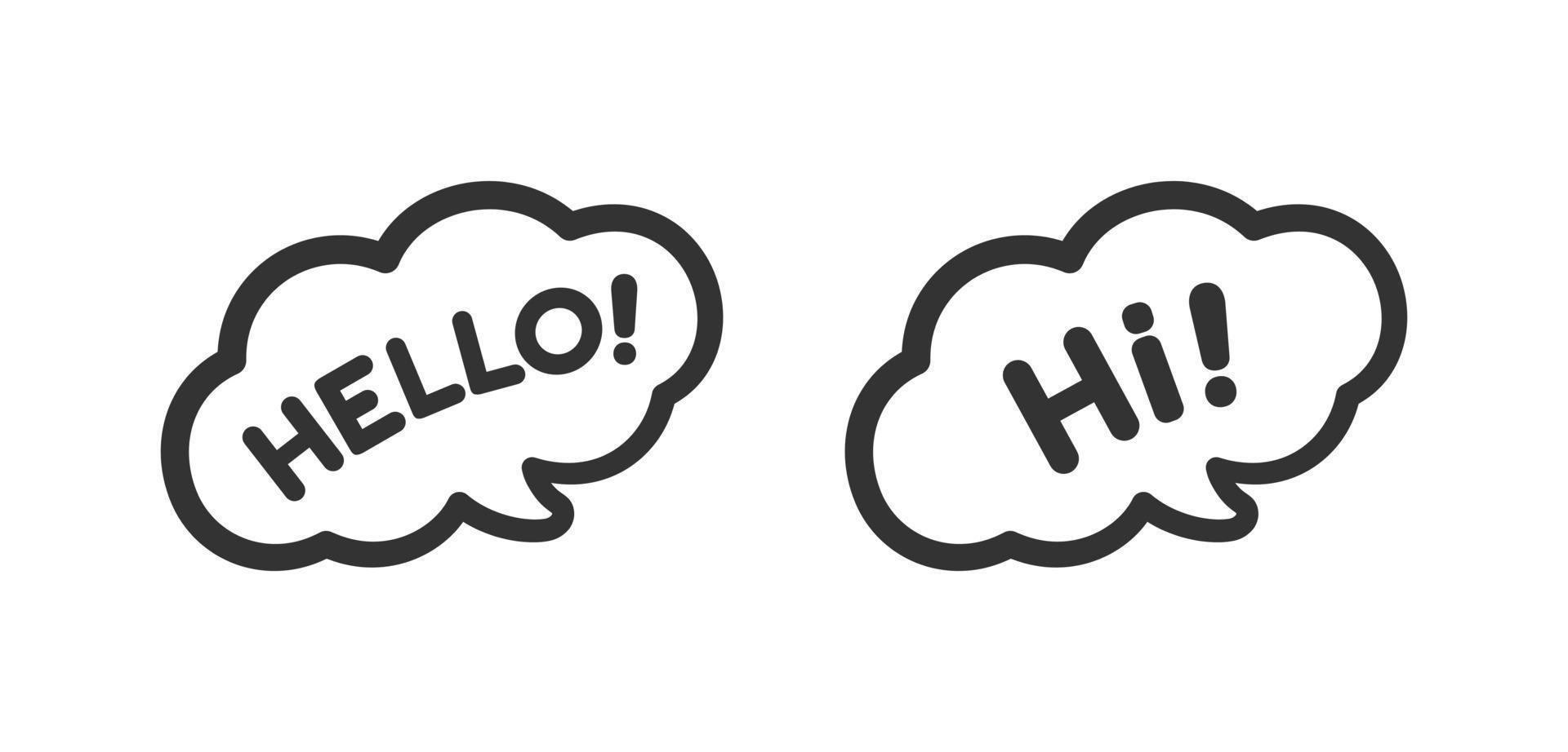 Cute Hello greeting speech bubble icon set. Simple flat vector illustration.