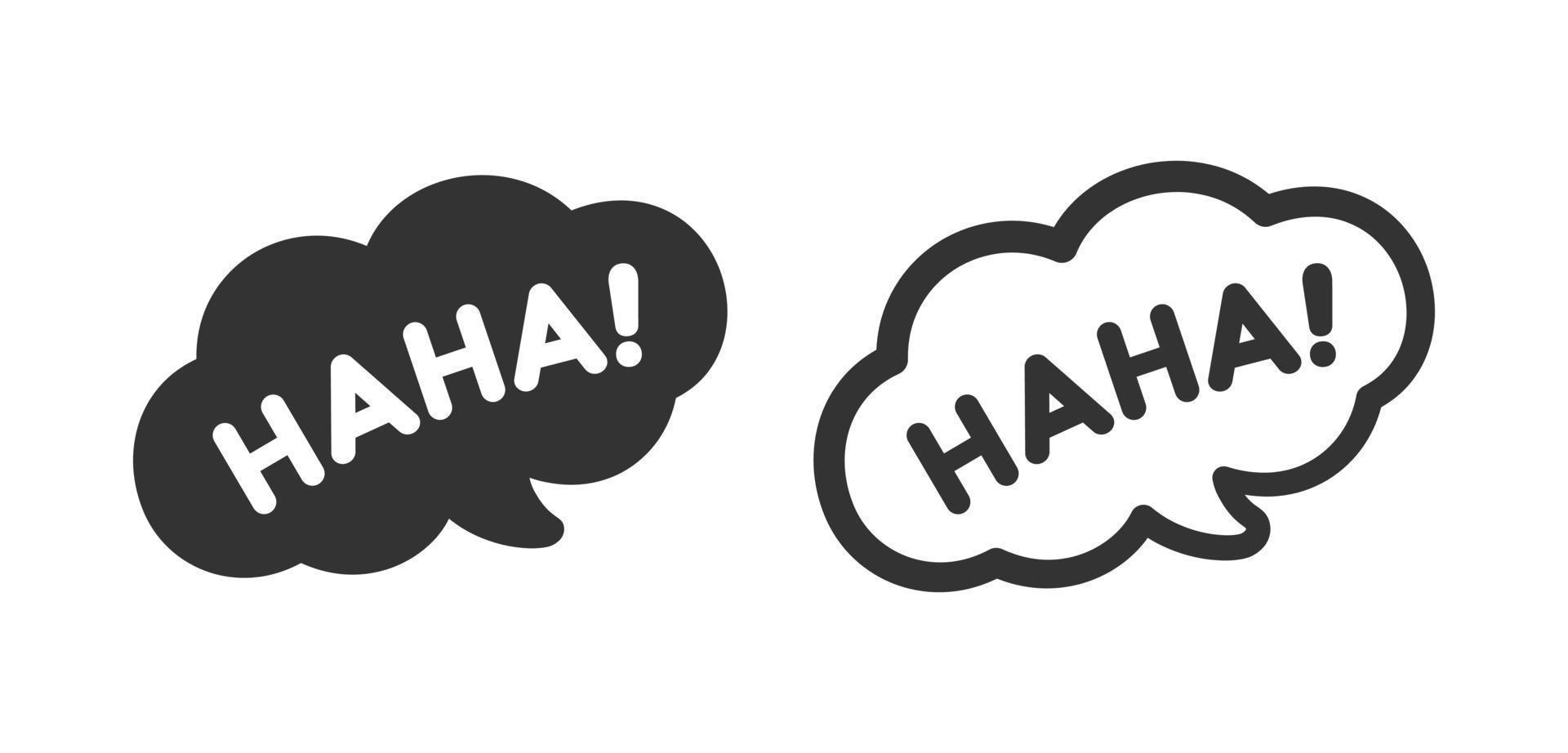 Haha laughing speech bubble sound effect icon. Cute black text lettering vector illustration.