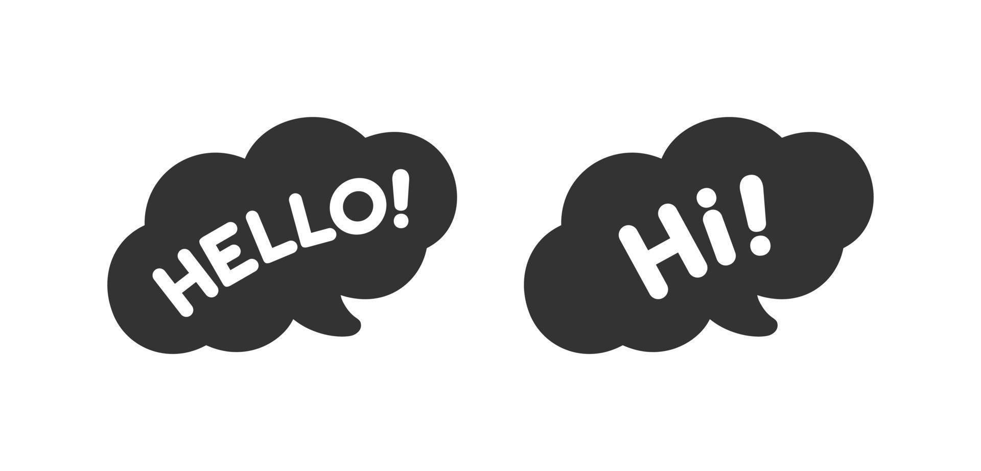 Cute Hello greeting speech bubble icon set. Simple flat vector illustration.