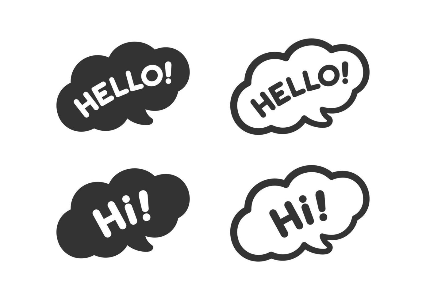 Cute Hello greeting speech bubble icon set. Simple flat vector illustration.