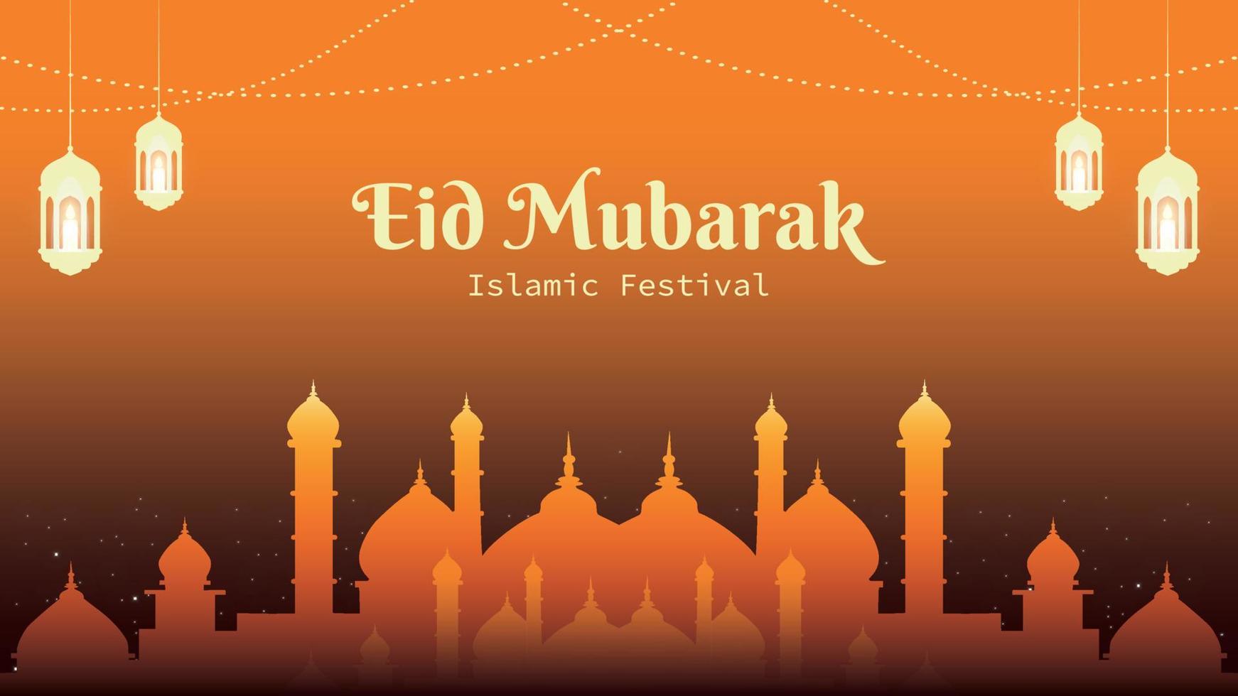 Beautiful eid mubarak with mosque background design vector