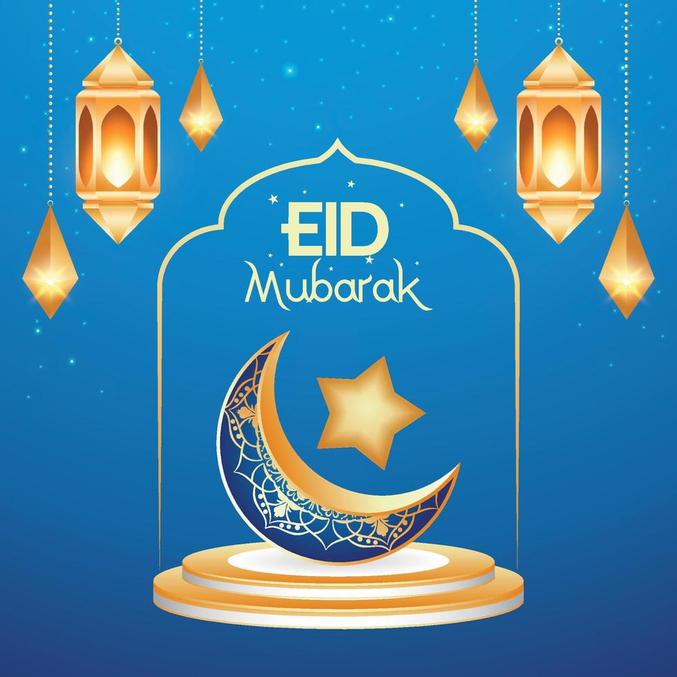 eid Mubarak saludo tarjeta con islámico antecedentes vector