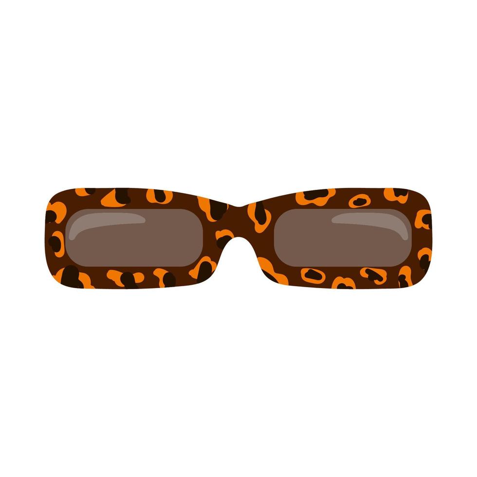 Stylish square flat sunglasses isolated on white background. A fashionable accessory with a leopard print frame. vector