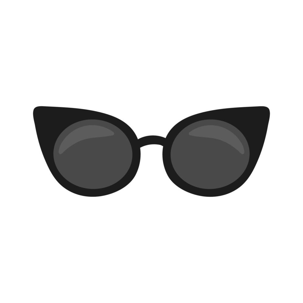 Stylish flat sunglasses on a white background. A fashion accessory with a black cat-eye frame. vector