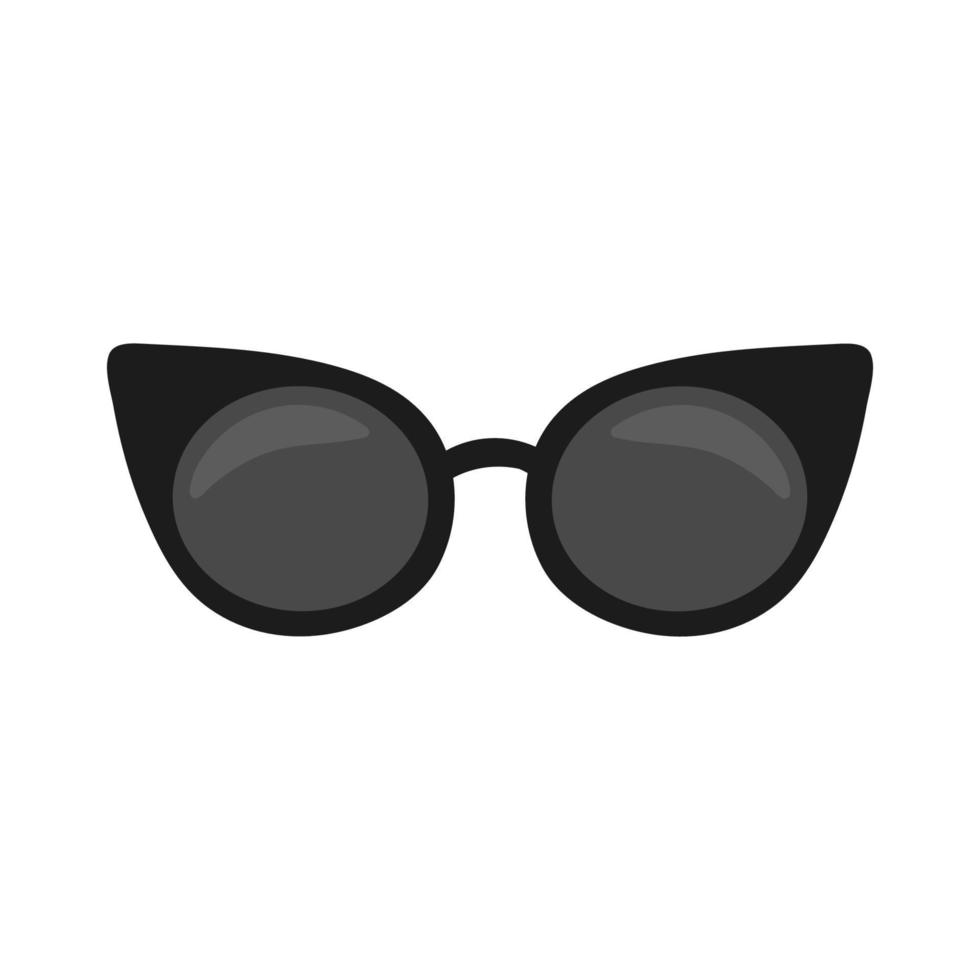 Stylish flat sunglasses on a white background. A fashion accessory with a black cat-eye frame. vector