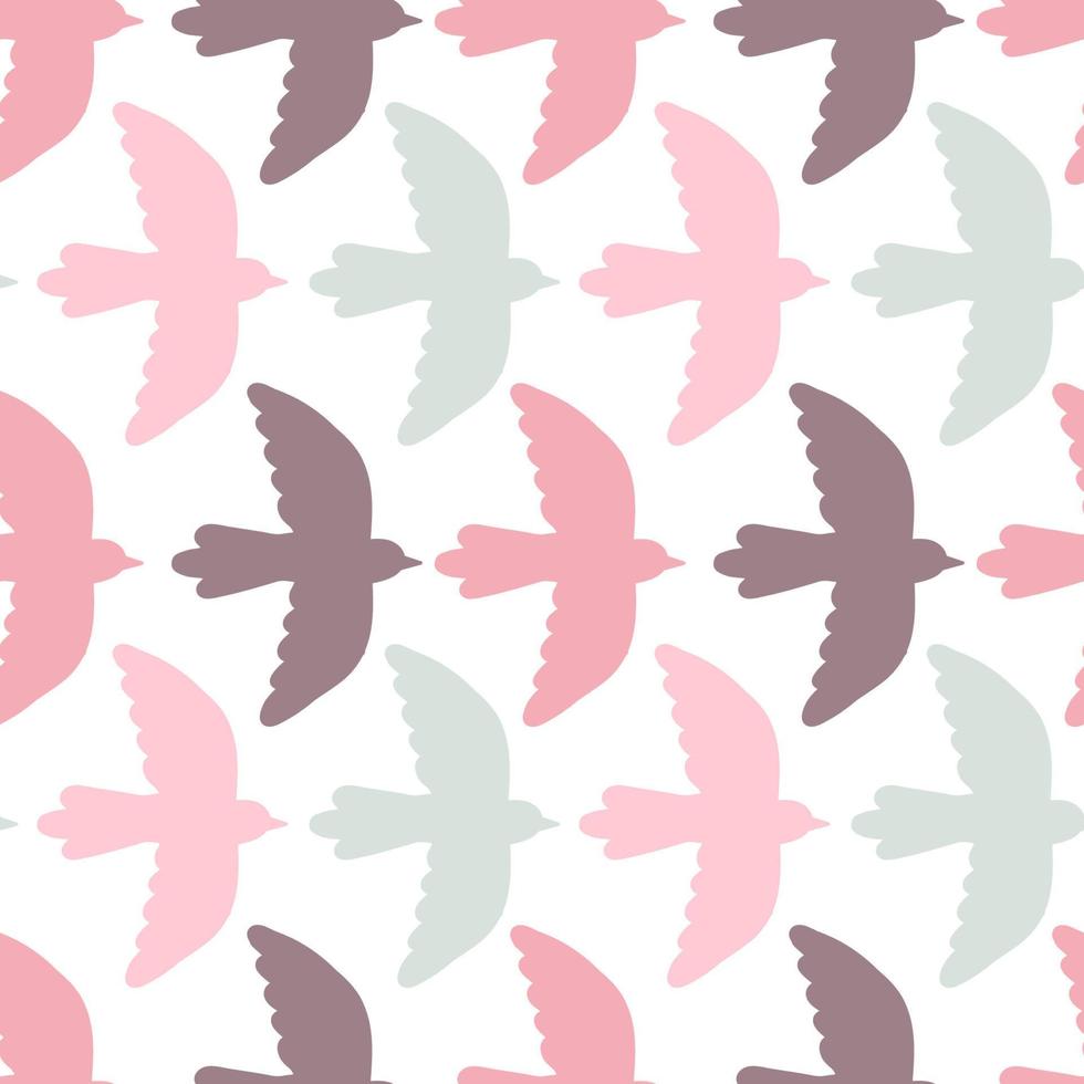 Seamless pattern flying birds on a white background. Pastel delicate pattern ideal for printing on fabric. vector