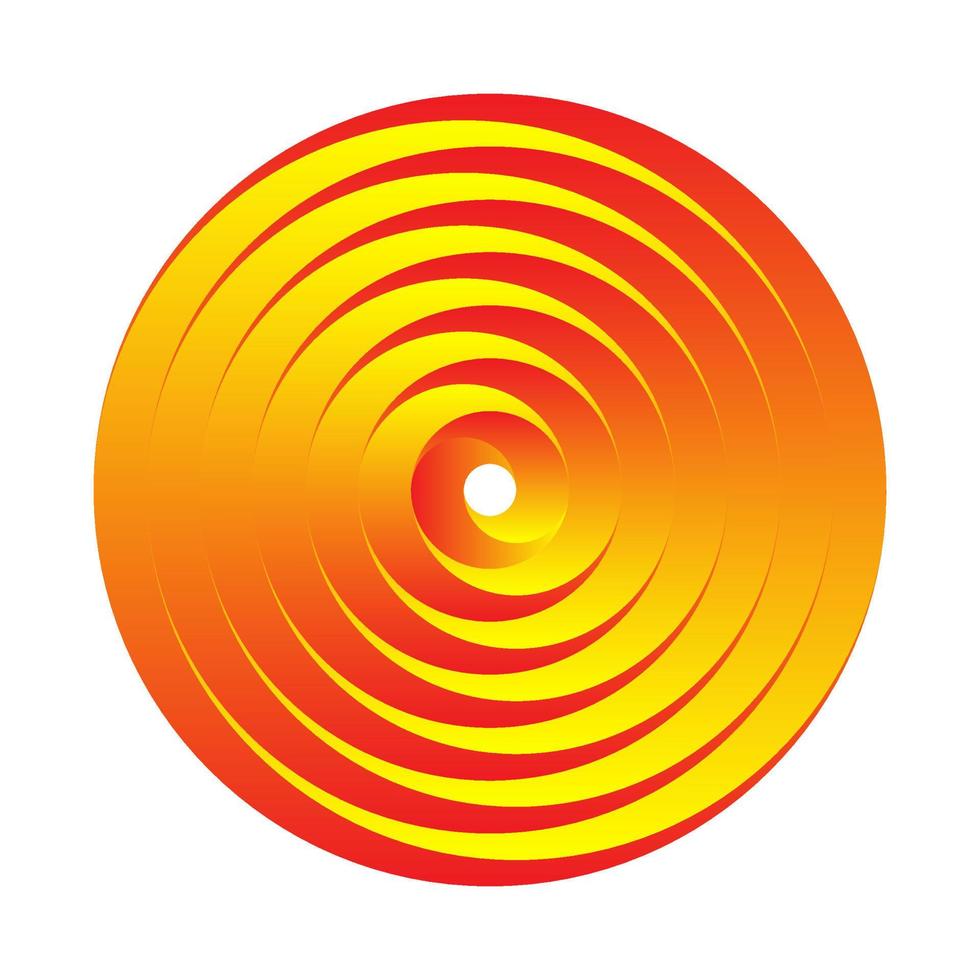 Yellow and red 3d gradient swirl circle logo vector. Optical illusion circular spiral vortex. vector