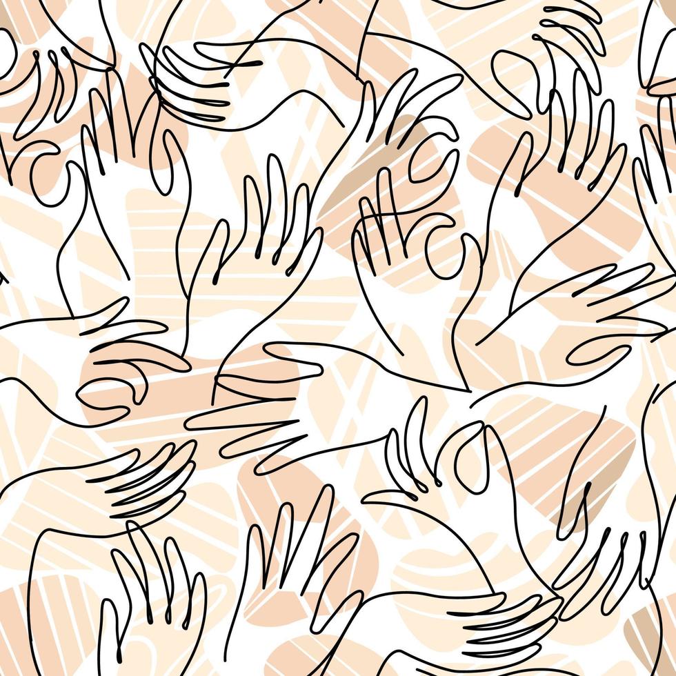 Seamless vector pattern with hands and different gestures line art.