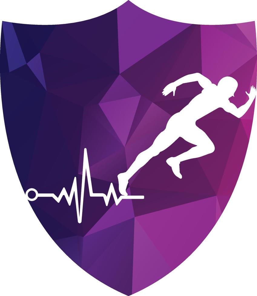 vector de icono de diseño de logotipo de maratón de pulso. diseño del logotipo de cuidado de la salud corporal. hombre corriendo con el icono del latido del corazón del ecg de línea.