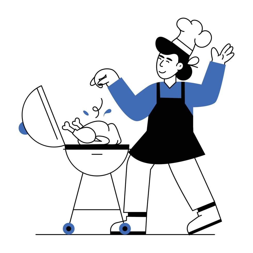 Trendy Chef Grilling vector