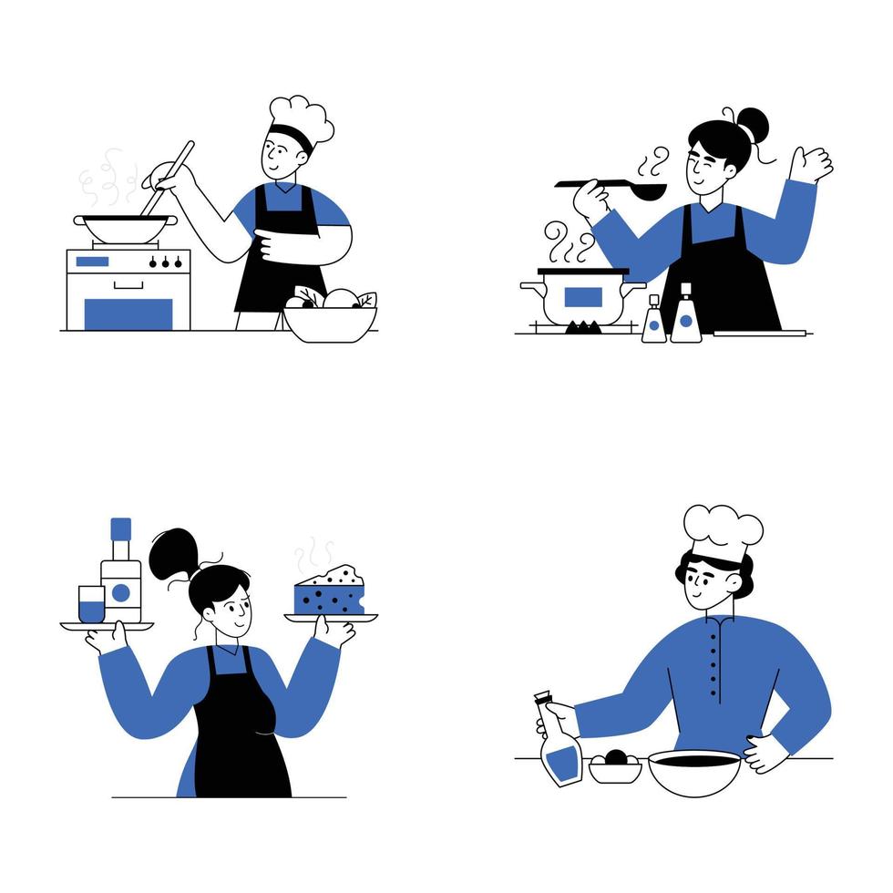 A Bundle of Restaurant Chefs Flat Illustrations vector
