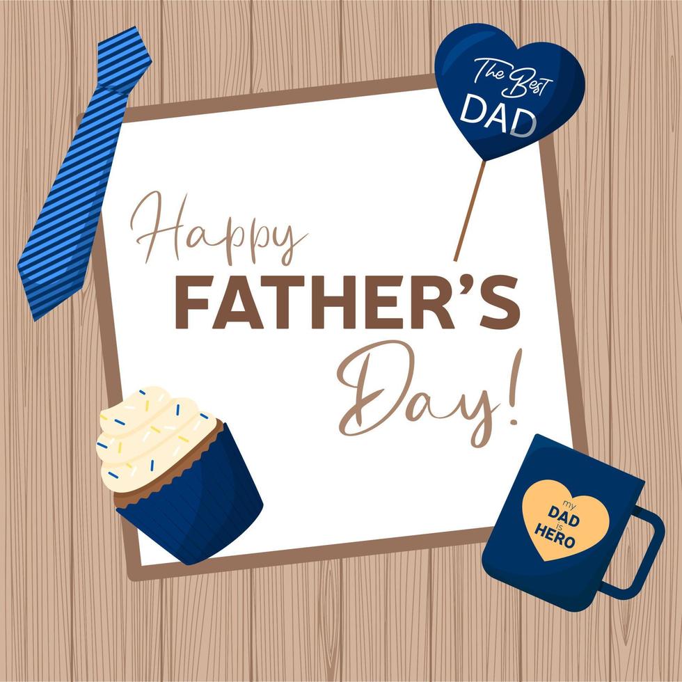 Square father banner on wood background. Happy father's day with symbol of men. Vector illustration.