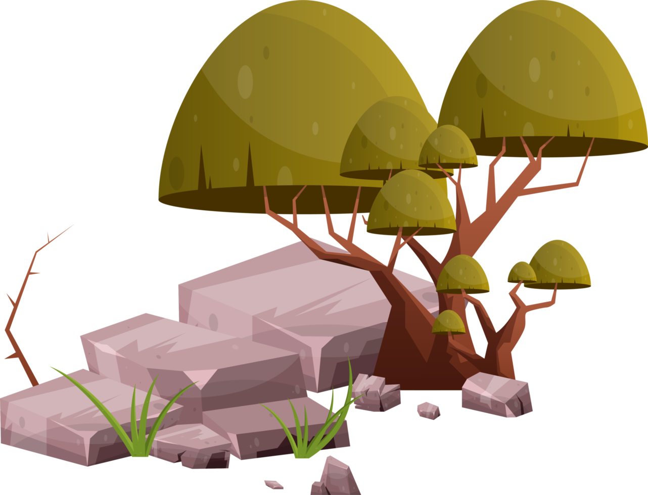 Desert rock with plants png