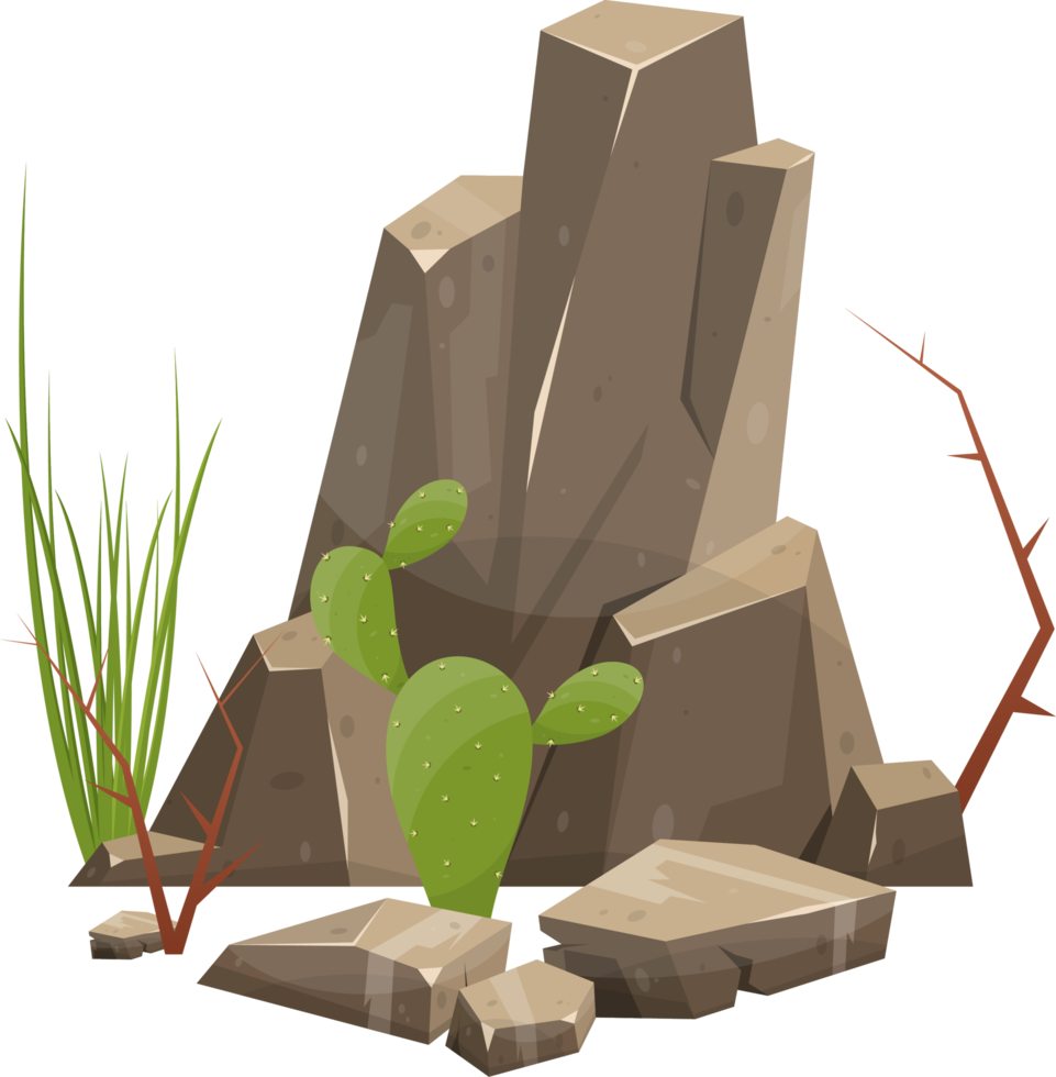 Desert rock with plants png