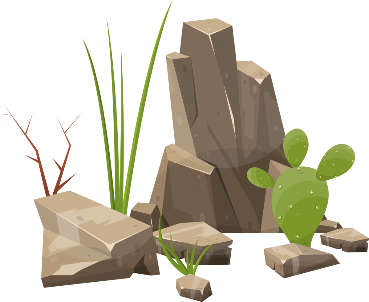 Desert rock with plants png