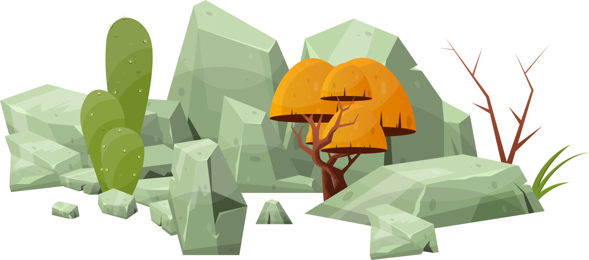 Desert rock with plants png