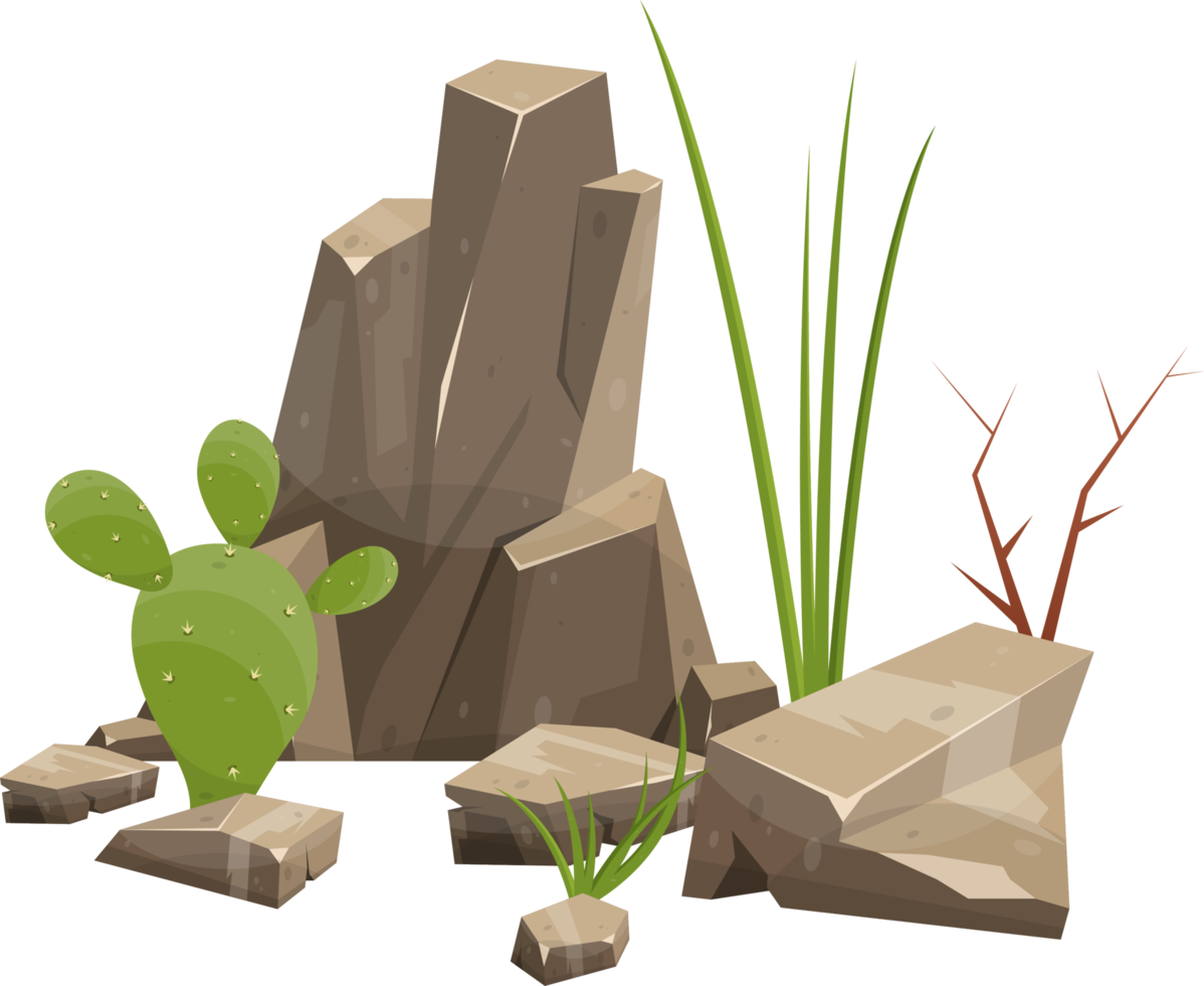 Desert rock with plants png