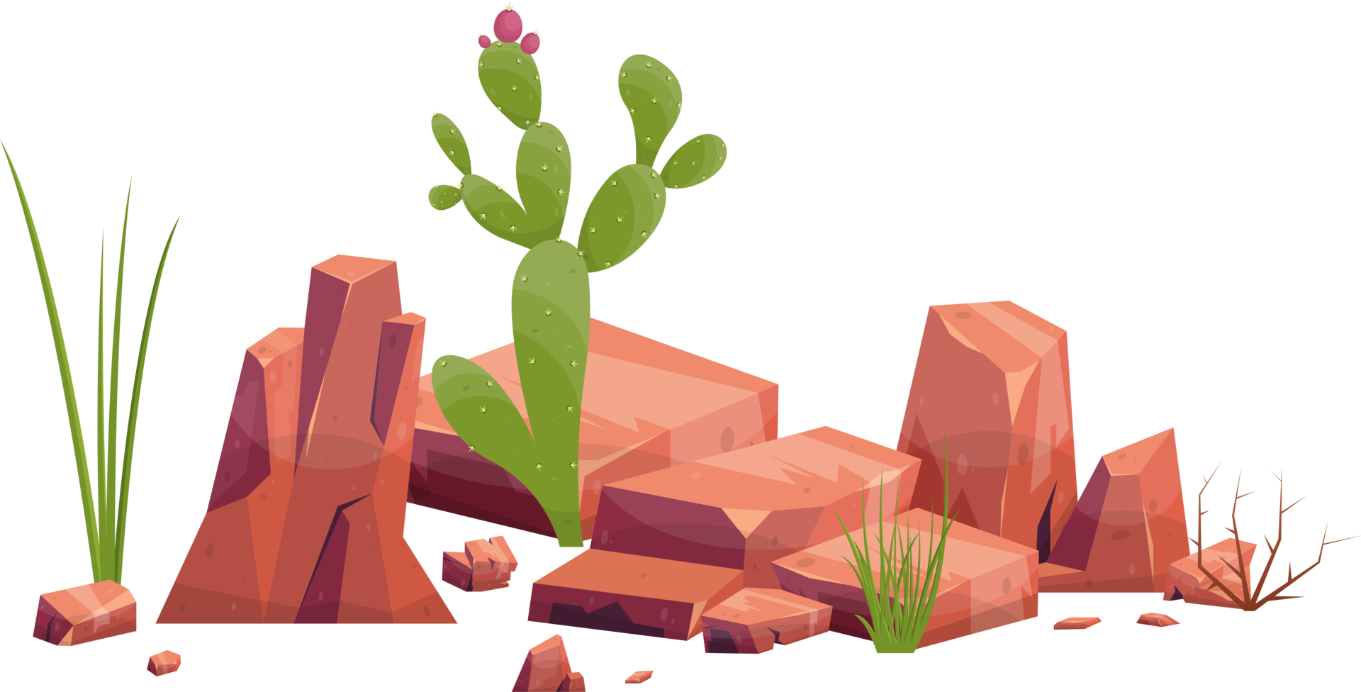 Desert rock with plants png