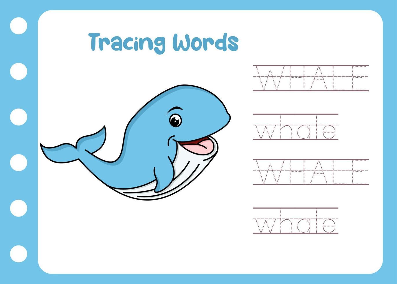 learn to trace the word of whale vector