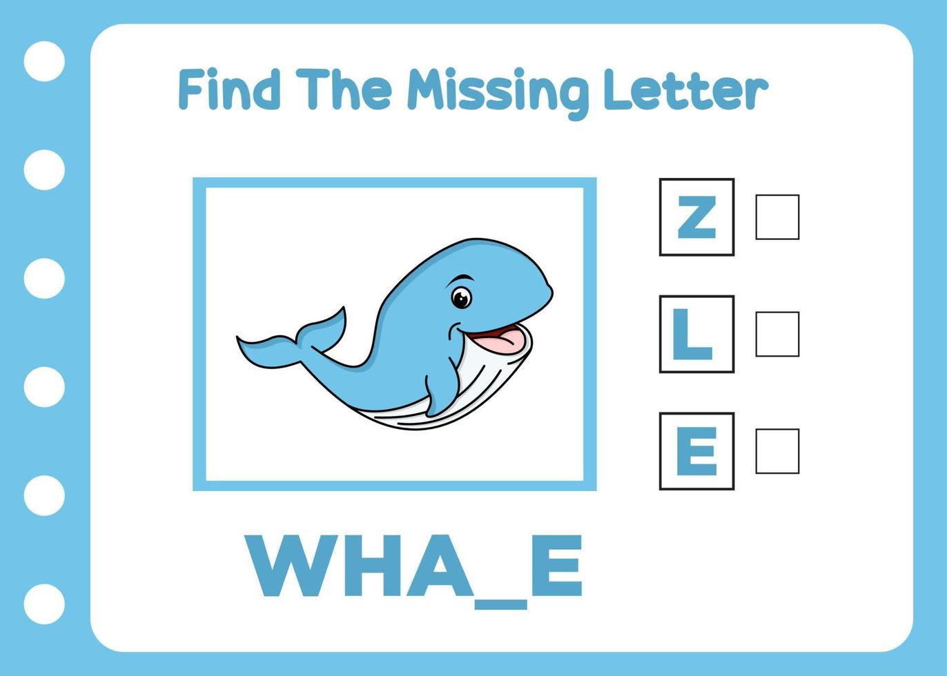 find the missing letter of whale vector