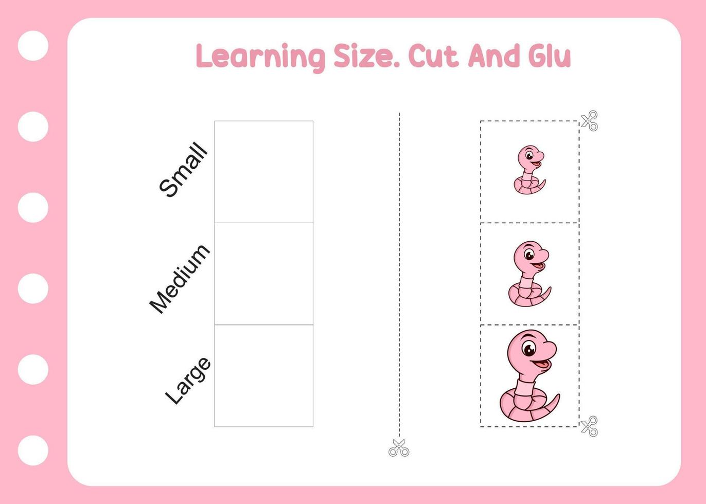 learning size cut and glue for cute worm vector