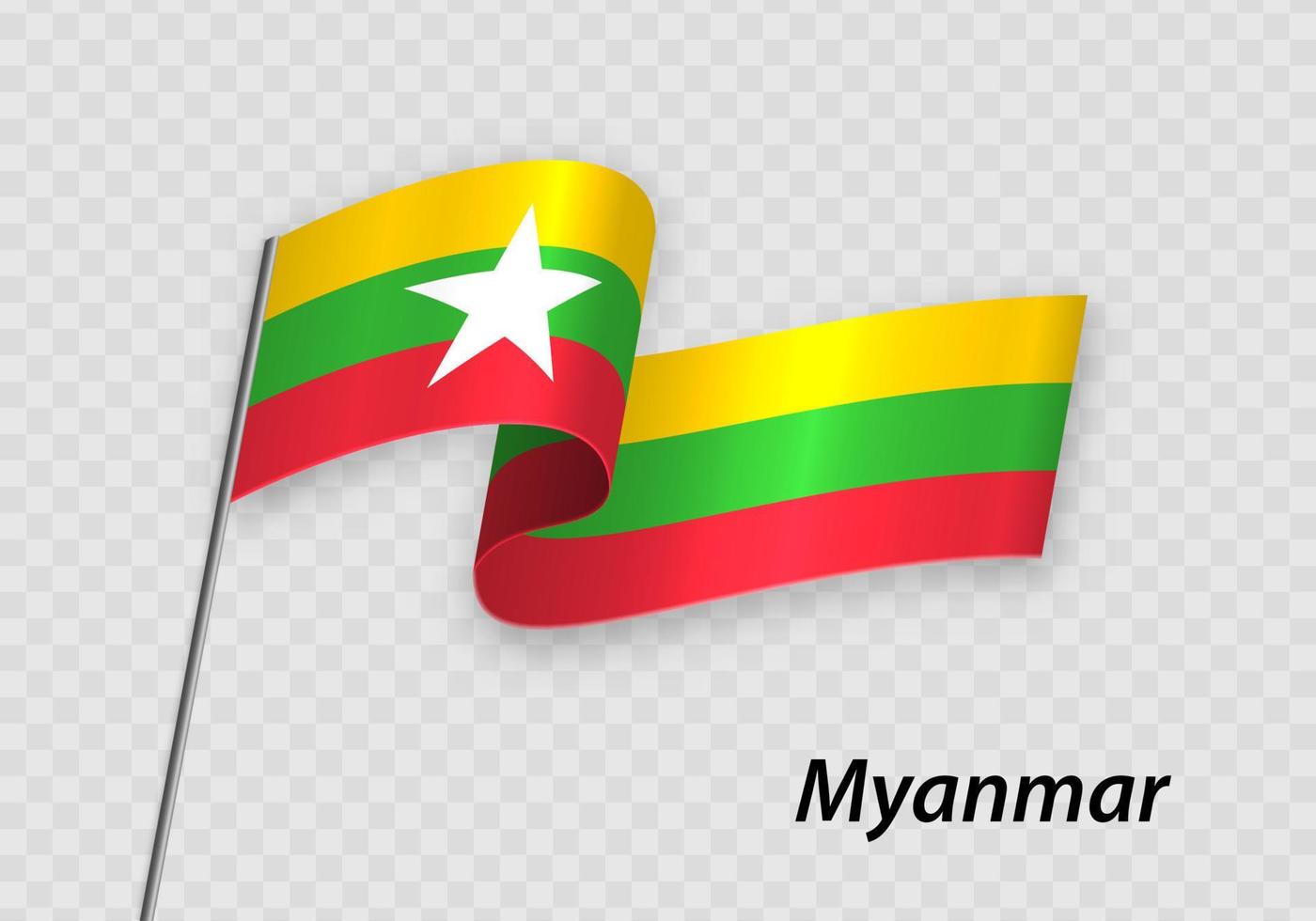 Waving flag of Myanmar on flagpole. Template for independence day vector