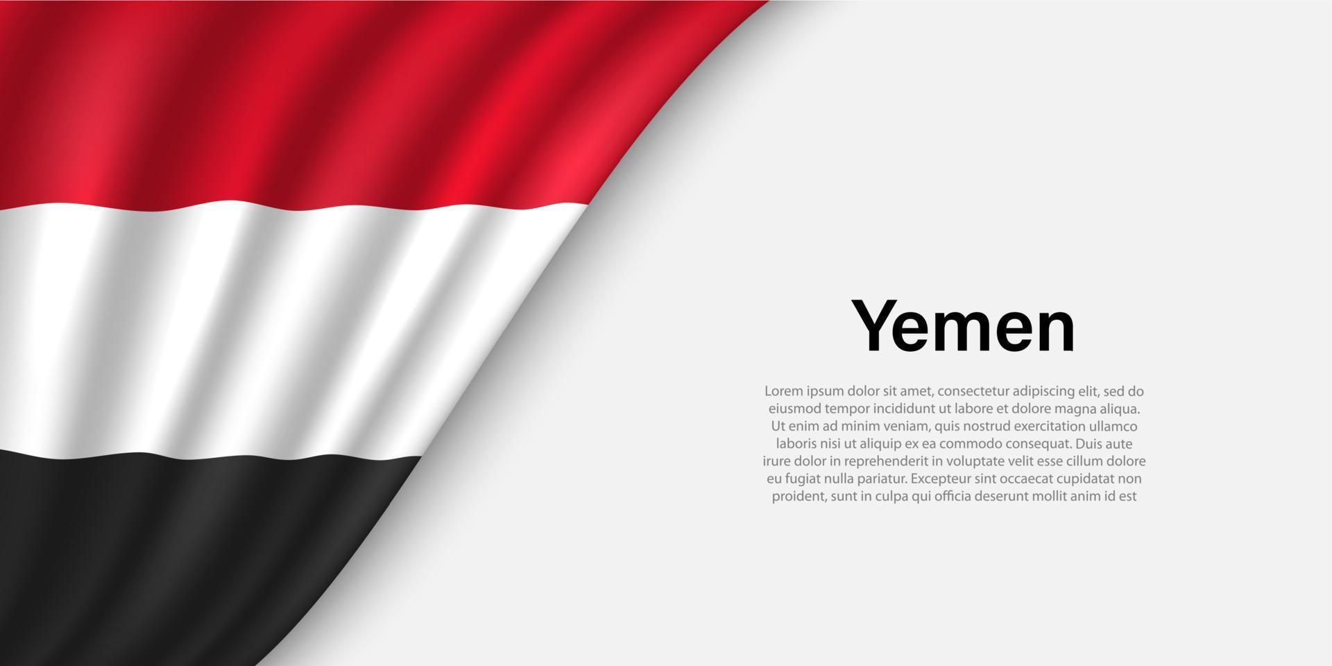 Wave flag of Yemen on white background. vector