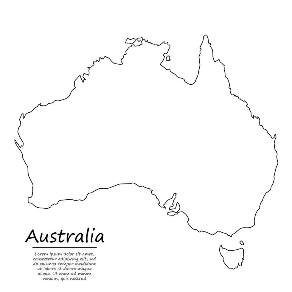 Simple outline map of Australia, in sketch line style vector