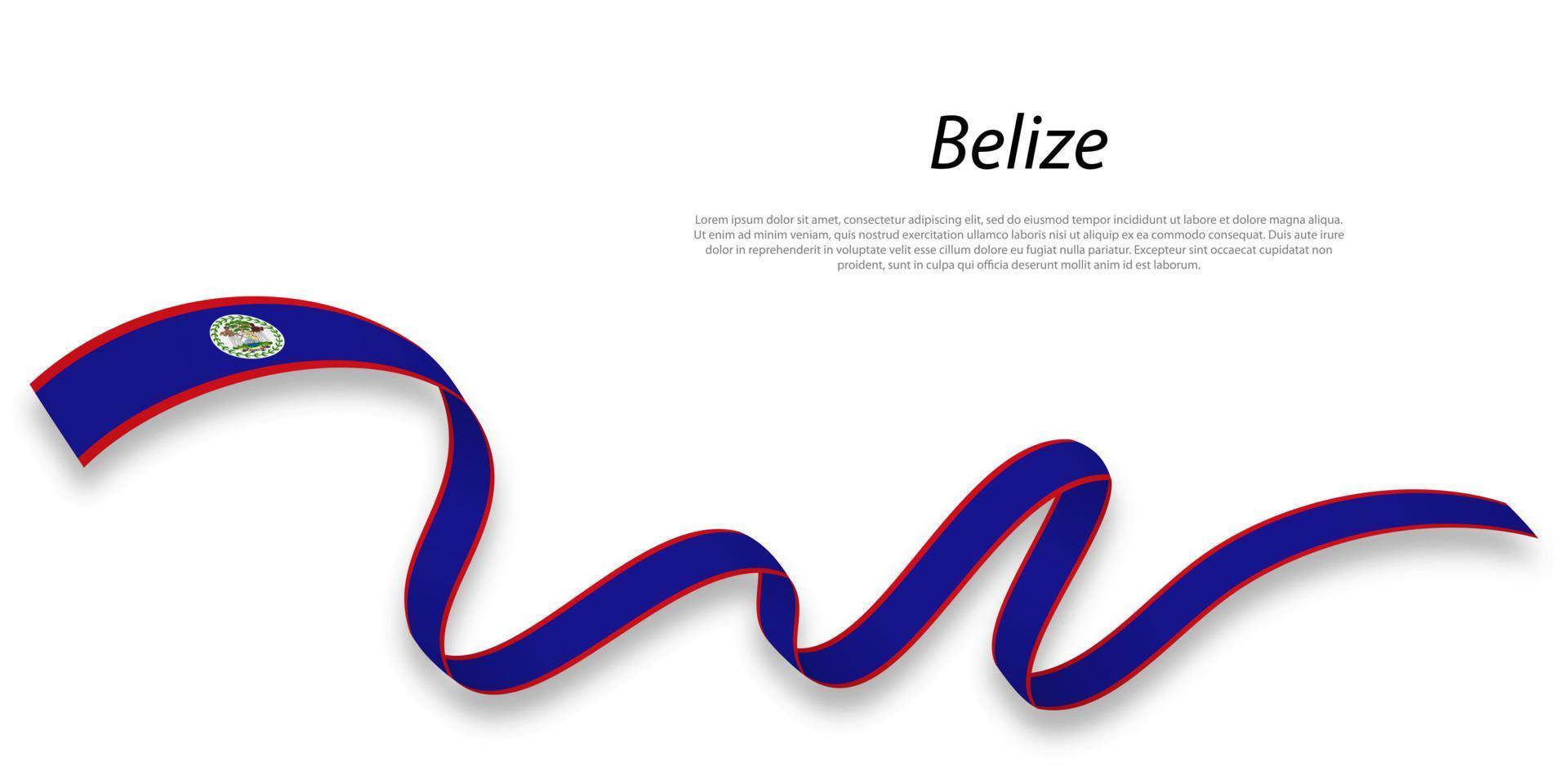 Waving ribbon or banner with flag of Belize . vector