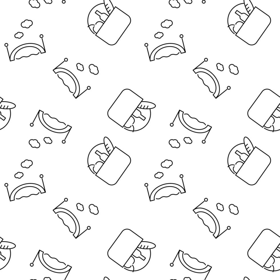 Seamless monochrome repeating pattern of picnic and bridge over river vector