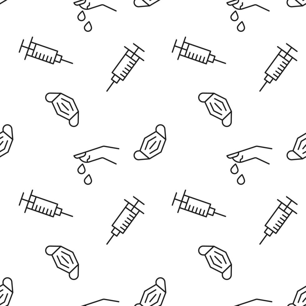 Seamless pattern of syringe, face mask, bleeding nail made of line icons vector