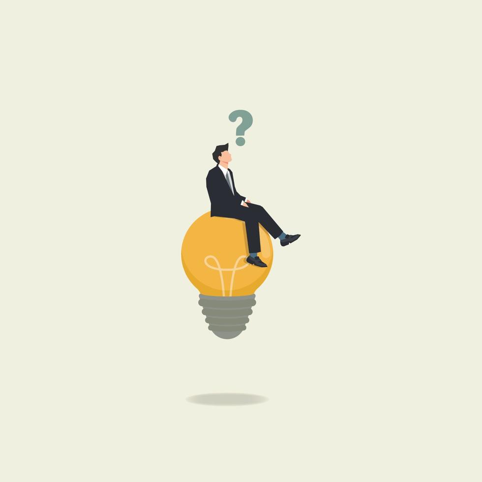 Businessman sitting on idea light bulb. Looking for inspiration idea and creative concept vector illustration