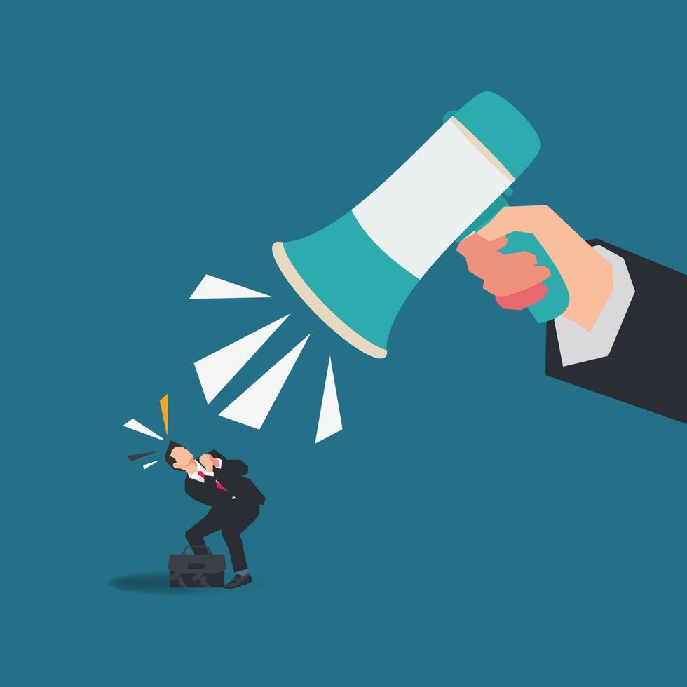 Startled businessman looking at megaphone in hand design vector illustration