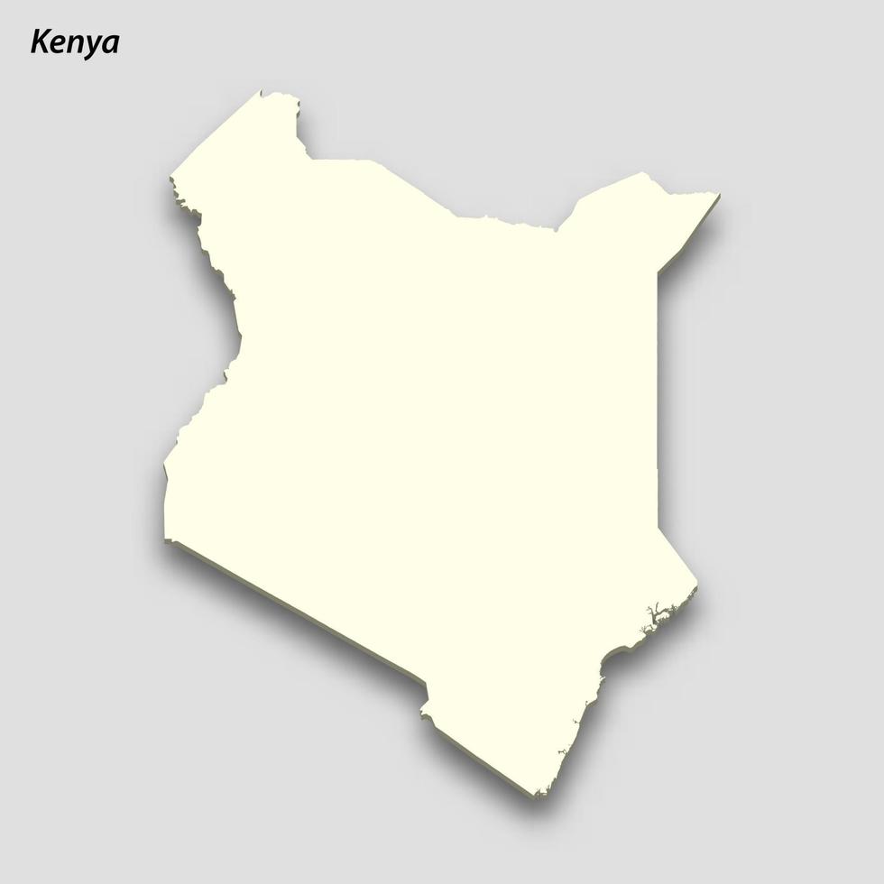 3d isometric map of Kenya isolated with shadow vector