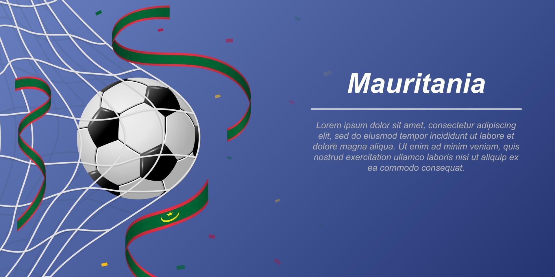 Soccer background with flying ribbons in colors of the flag of Mauritania vector