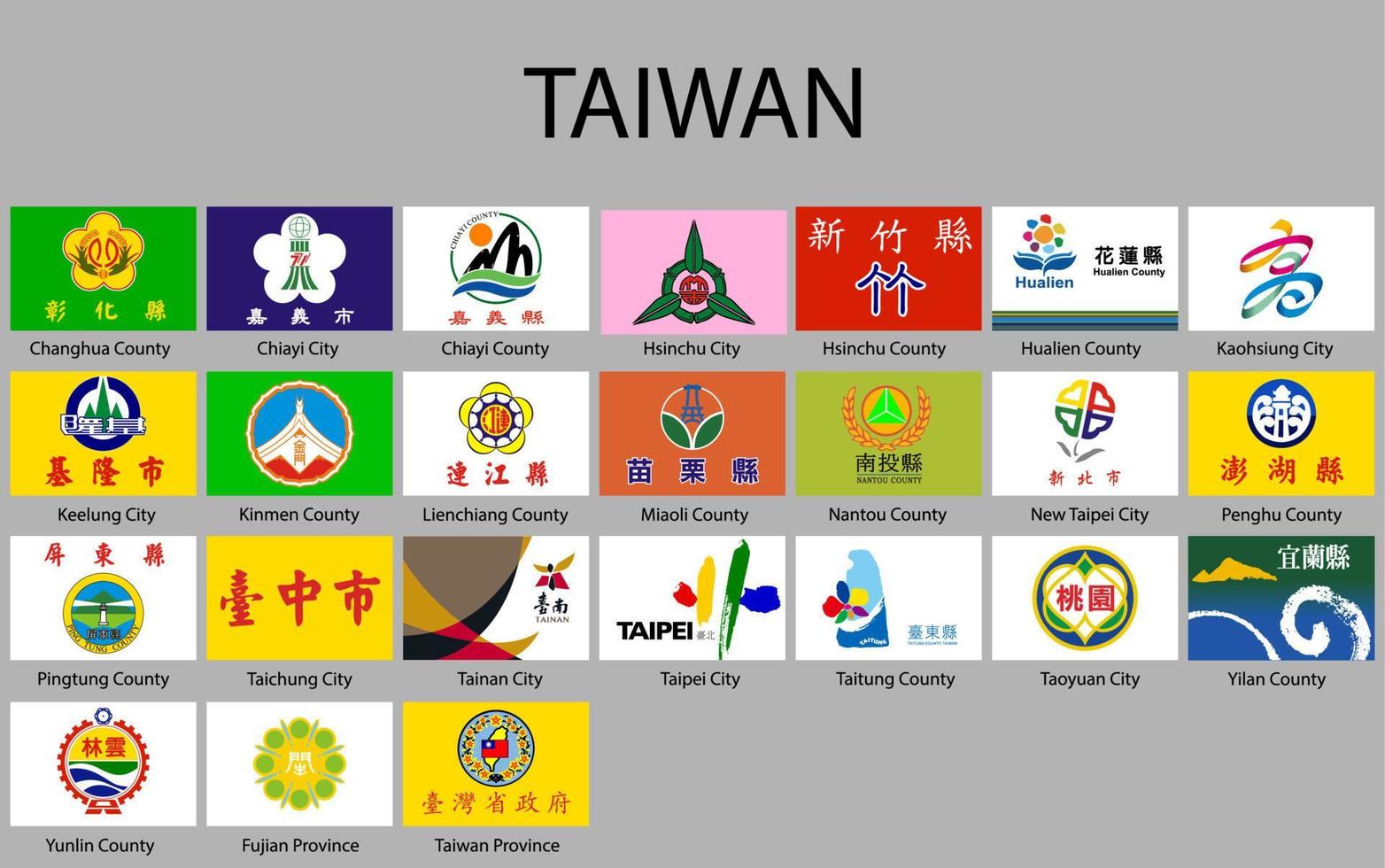 todas banderas de regiones de Taiwán vector