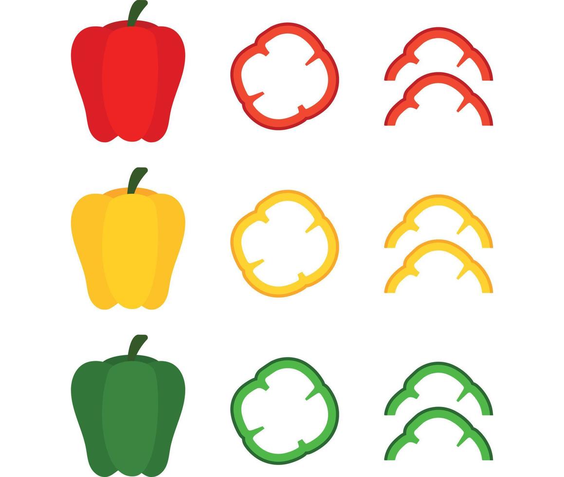 Set of bell pepper or paprika in different forms and colors vector illustration