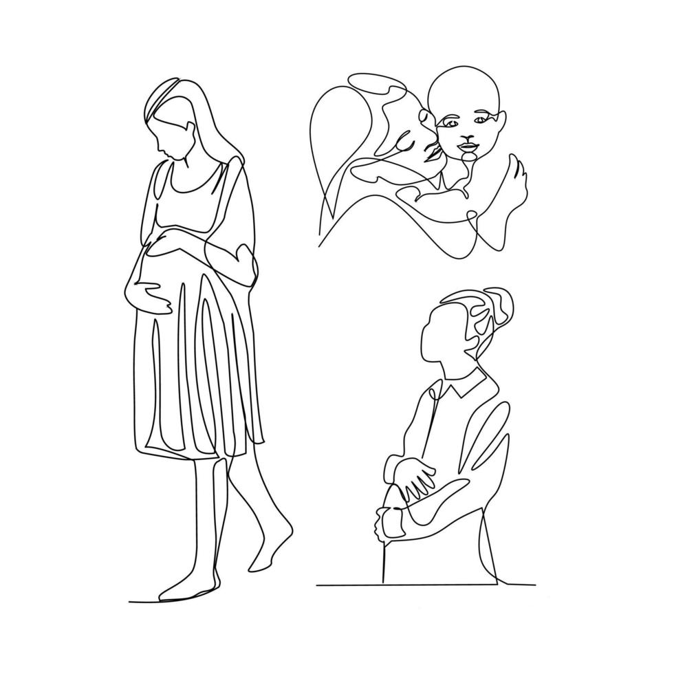 Mother vector illustration drawn in line art style