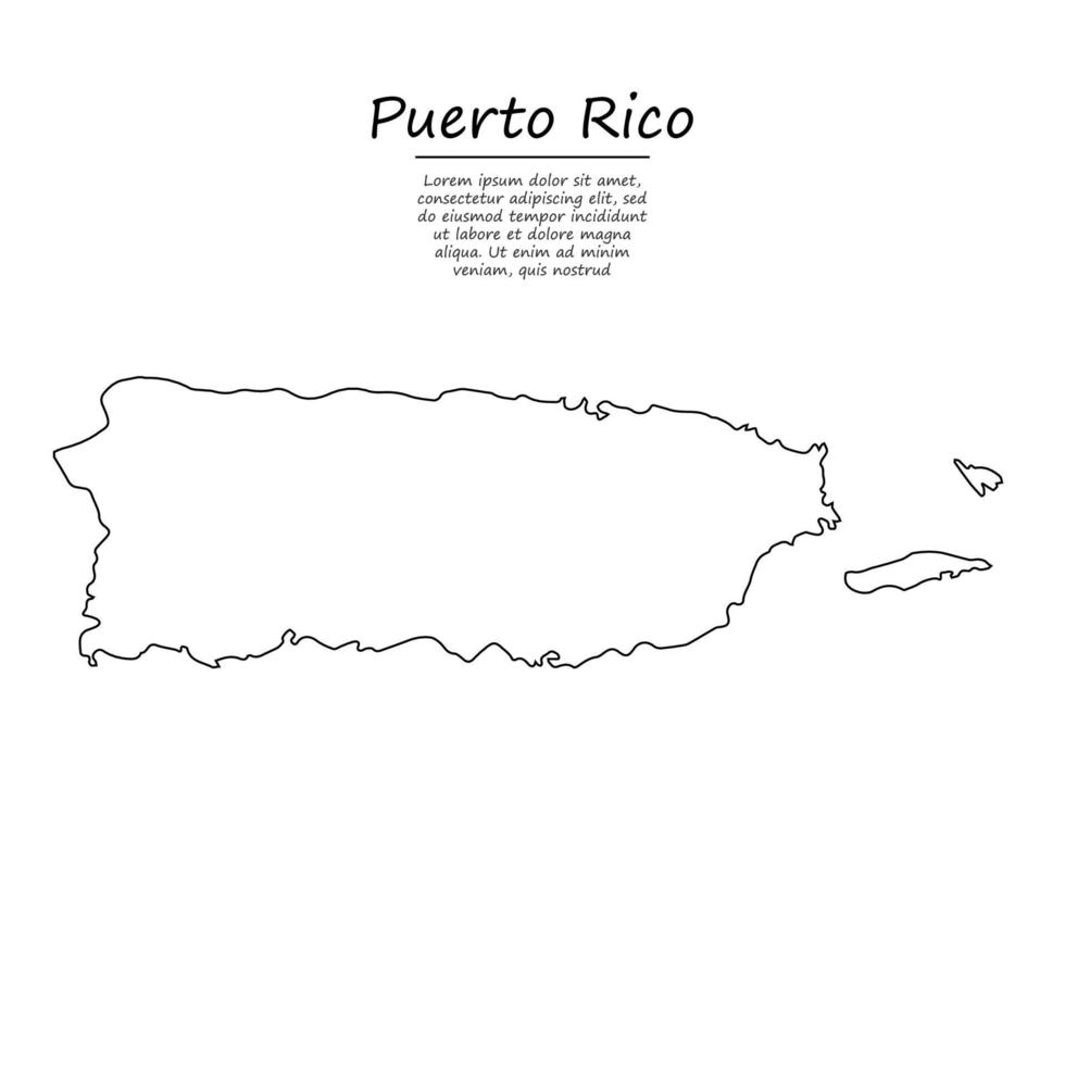 Simple outline map of Puerto Rico, silhouette in sketch line sty vector