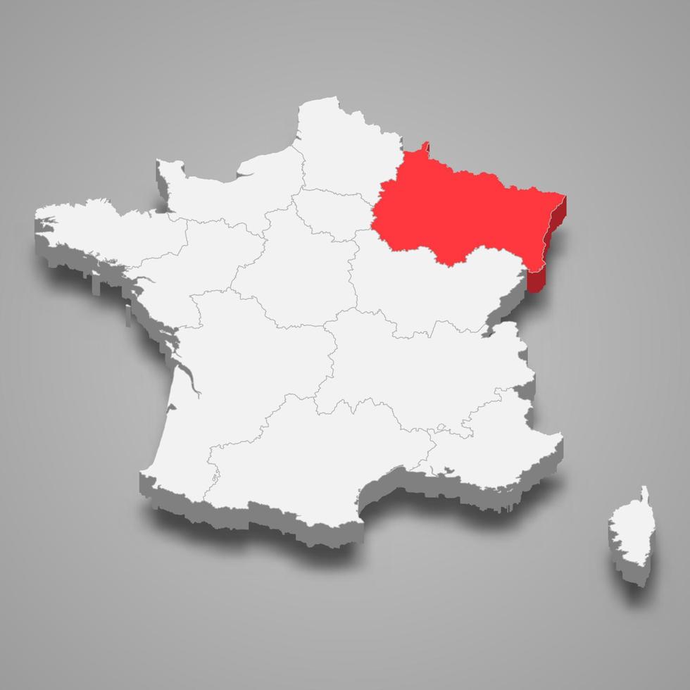 Grand Est region location within France 3d isometric map vector