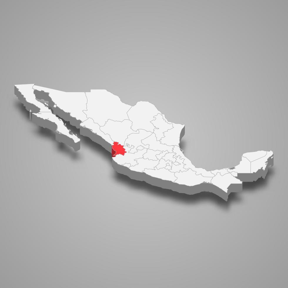 nayarit región ubicación dentro mexico 3d mapa vector