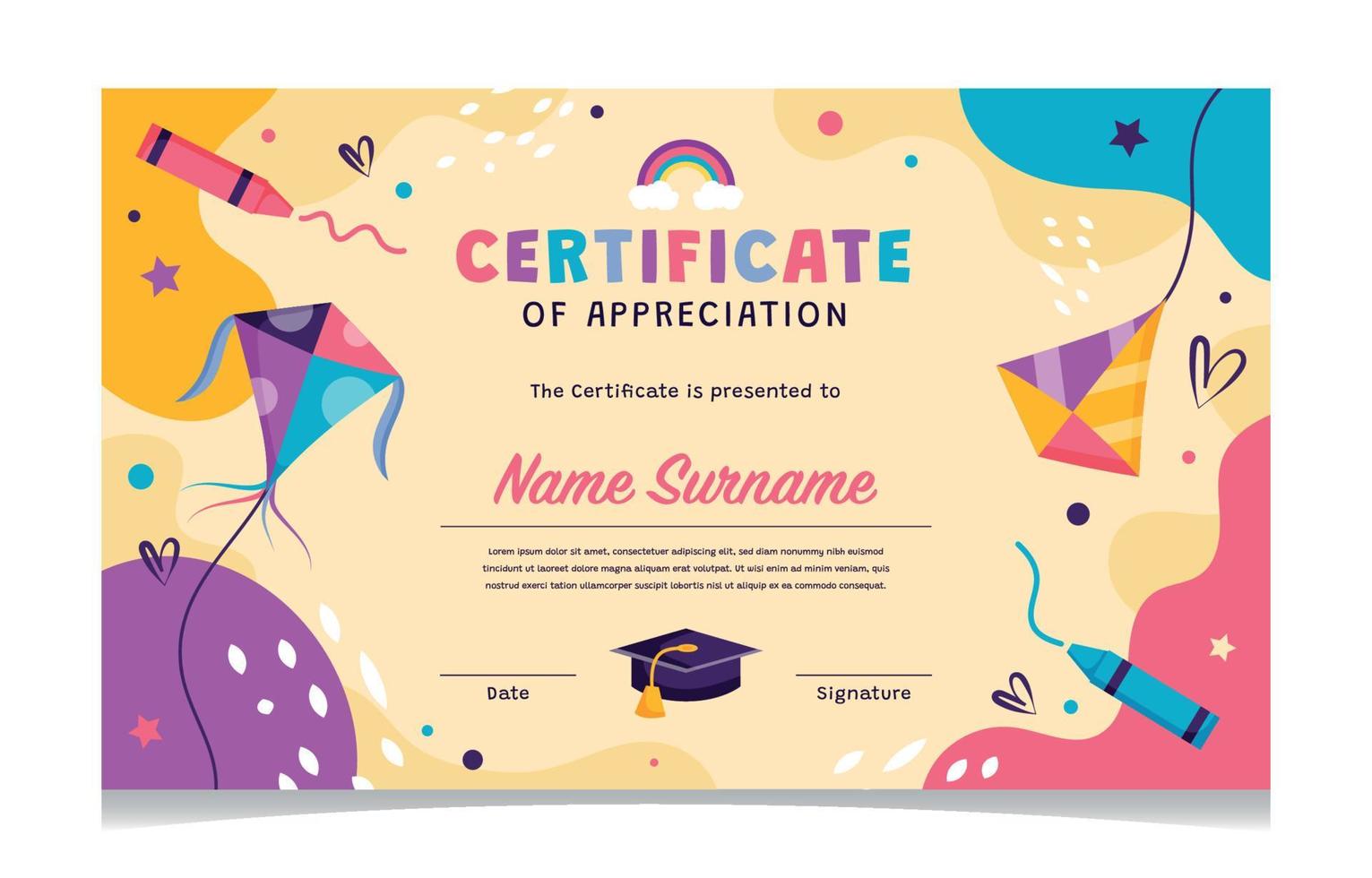 Certificate Template of Appreciation for Children vector