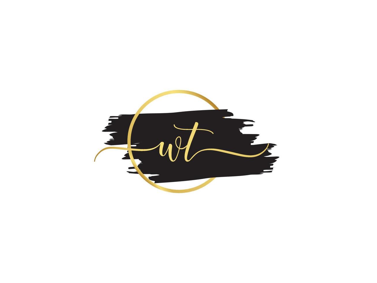 Minimalist Wt Logo Letter, Brush Shape WT Signature Letter Logo vector