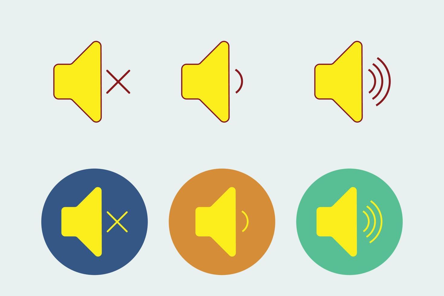 Vector sound controls button set flat round interface web button multimedia mute and audio music volume