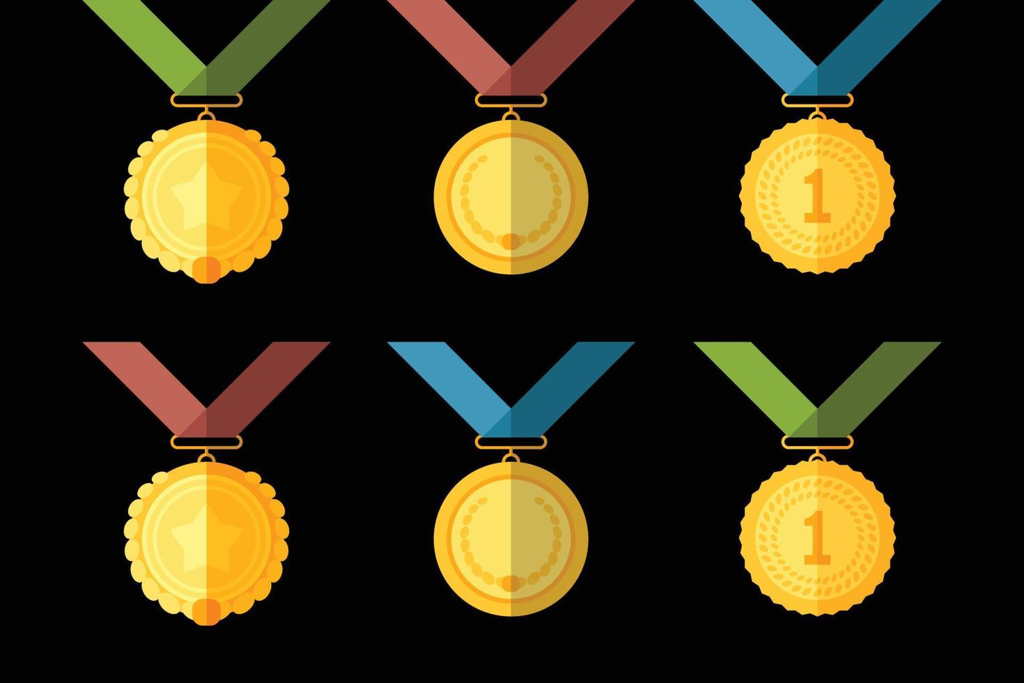 Simple illustration of golden award medal with ribbons for winners flat style vector
