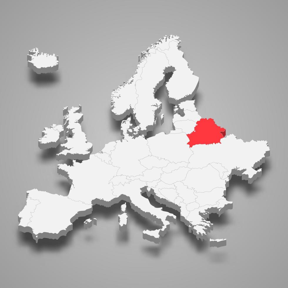 Belarus country location within Europe 3d map vector