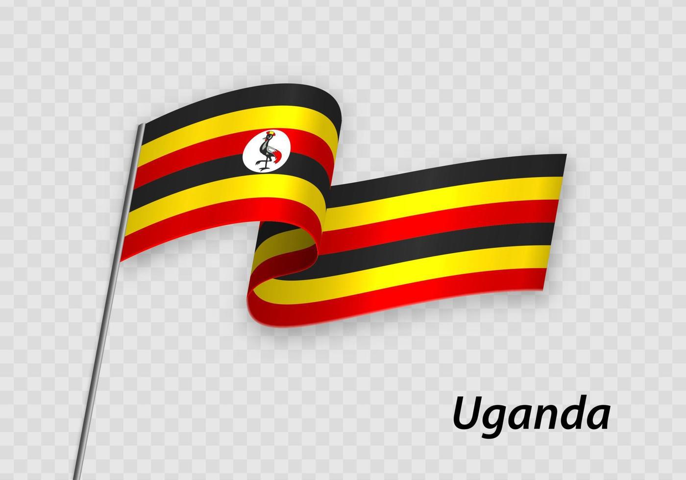 Waving flag of Uganda on flagpole. Template for independence day vector