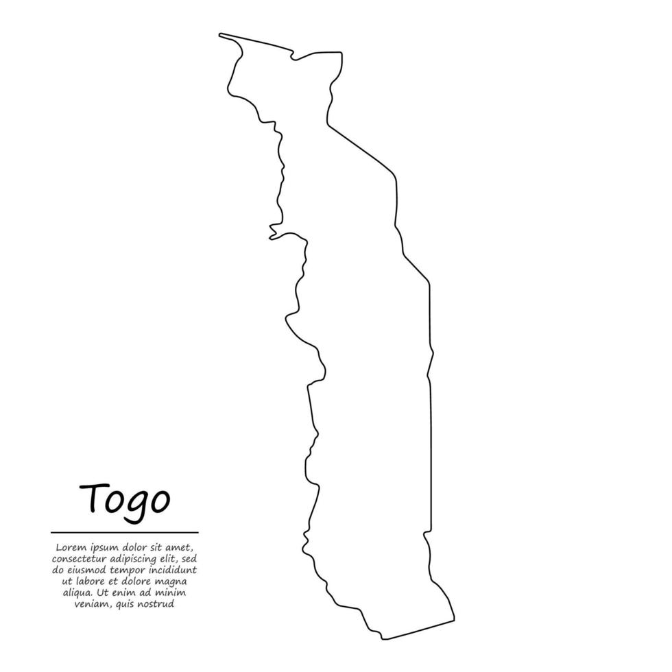 Simple outline map of Togo, silhouette in sketch line style vector