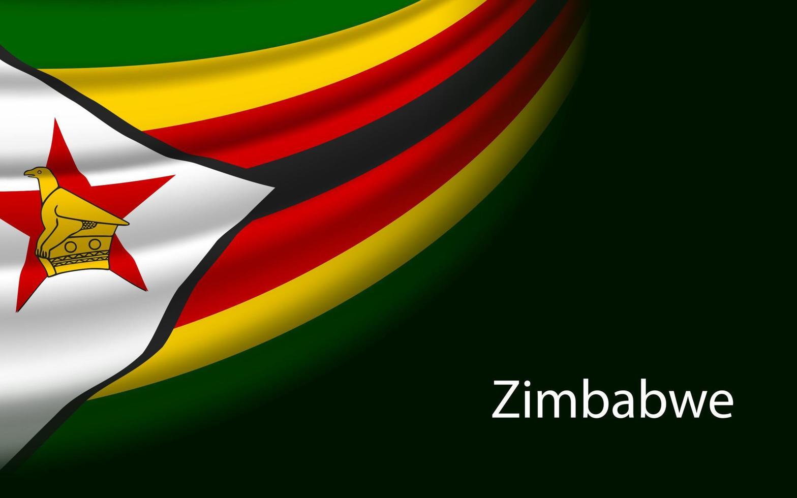 Wave flag of Zimbabwe on dark background. vector