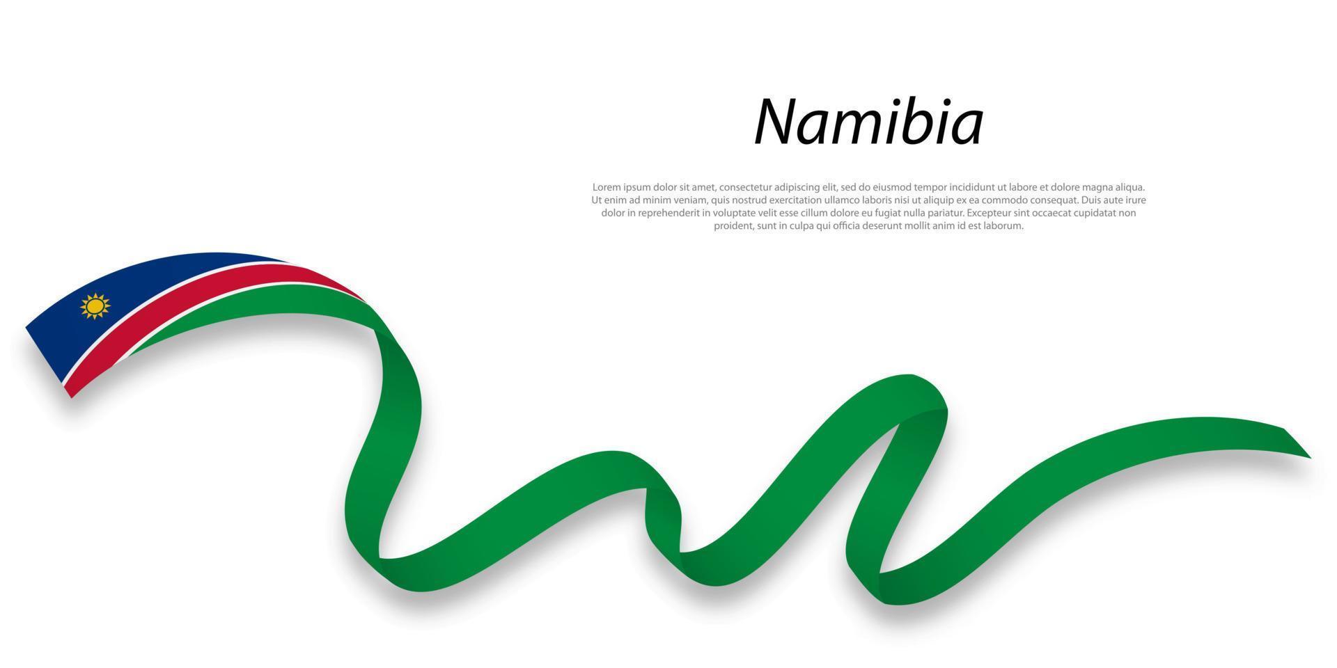 Waving ribbon or banner with flag of Namibia. vector